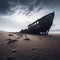 an abandoned ship sits on the sand in the middle of the desert