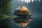 abandoned spaceship half-submerged in lake