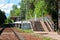 Abandoned station train platform in the woods