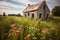 abandoned stone cottage surrounded by wildflowers