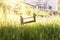 Abandoned swing at high grass in the spring season