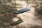 Abandoned swing in a park environment with beautiful light and shadow conditions