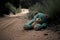 Abandoned teddy bear in the middle of nowhere on a lonely path