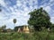 Abandoned temple, clouds on the sky.