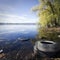 Abandoned tires on the lake of varese