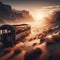 Abandoned train sits end of line in desert environment