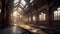 Abandoned train station, daylight. Generative AI industrial interior.