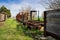 abandoned train station, old rusty train carriages