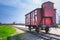 Abandoned train wagon in the rail entrance to concentration camp at Auschwitz Birkenau, Poland