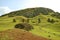 Abandoned and Unfinished Gigantic Moai Statue Ruins on the Slope of Rano Raraku Volcano, Former Moai Quarry on Easter Island