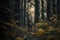 Abandoned vintage robot among dark forest, natural wallpaper AI Generated