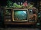 Abandoned Vintage TV Overgrown with Plants