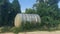 Abandoned watertank covered in plants