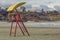 Abandoned weathered lifeguard tower