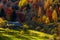 Abandoned wooden house in autumn forest