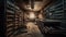 Abandoned workshop, rusty equipment, broken shelf, spooky cellar generated by AI