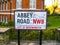 Abbey Road sign, famous also for the Beatles music band, London England