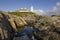 Abbey ruin and lighthouse, Pointe de Saint-Mathieu, Brittany, France