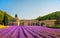 Abbey of Senanque blooming lavender flowers on sunset. Gordes, L