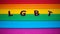 Abbreviation LGBT, letter text. Purple LGBT lettering on the background of the rainbow flag. A Rainbow Flag, the Pride