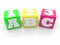 ABC and 123 concept on different colored toy blocks