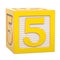 ABC Alphabet Wooden Block with number 5, 3D rendering