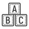 ABC blocks line icon, alphabet cubes and education