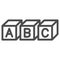 ABC cubes alphabet line icon, linguistics concept, toy cubes with letters vector sign on white background, outline style