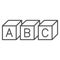 ABC cubes alphabet thin line icon, linguistics concept, toy cubes with letters vector sign on white background, outline