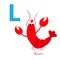 ABC english alphabet. Letter L. Lobster with claw. Cute cartoon character. Funny sea ocean animal. Baby collection. Flat design. S