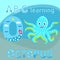 ABC kids Sea animal alphabet O letter Cute baby octopus vector Cyan blue spotted cartoon character Ocean animal, sea life, funny s