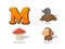 ABC letter M funny kid icons set: mole, mushroom, monkey. Alph