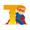 ABC Letter T Superhero Boy Cartoon character Vector illustration