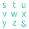 ABC lowercase letters with gemstones. Turquoise blue gradient alphabet with gems. Vector illustration alphabets for gems jewelry.
