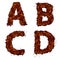 ABCD, english alphabet letters, made of coffee beans, in grunge