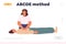 Abcde method concept of landing page with woman doing indirect heart massage for breathless man