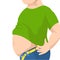 Abdomen fat, overweight man with a big belly and measure tape around waist against. Vector illustration