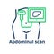 Abdominal scan icon. Illustration of the female tummy with ultrasound probe capturing the liver