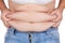 Abdominal surface of fat woman on white background