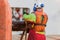 Able seaman working on deck during offshore rig move operation