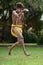 Aboriginal Australians man dancing traditional dance during Australia Day celebrations