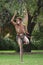 Aboriginal Australians man dancing traditional dance during Australia Day celebrations