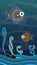 Aboriginal dot art painting with fish. Underwater concept, Portrait background wallpaper vector