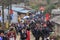 Aboriginal people of the mountains of Sapa, in north Vietnam, dressed with their traditional attire and walking in their village