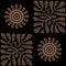 Aboriginal seamless vector pattern including ethnic Australian motive with dotted circles, leaf, sun and other typical elements
