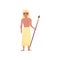Aborigine warrior character with spear in traditional etnic clothes and headdress vector Illustration on a white