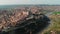 Above aerial drone view Toledo. Spain