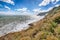 Above the cliffs at the coastline of Vieste. Summer rocky sea coast Baia Di Campi Vieste on the Gargano peninsula