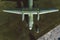 Above drone view on military propeller transport aircraft