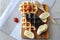 Above of Half Chocolate Waffles with Fresh Fruits